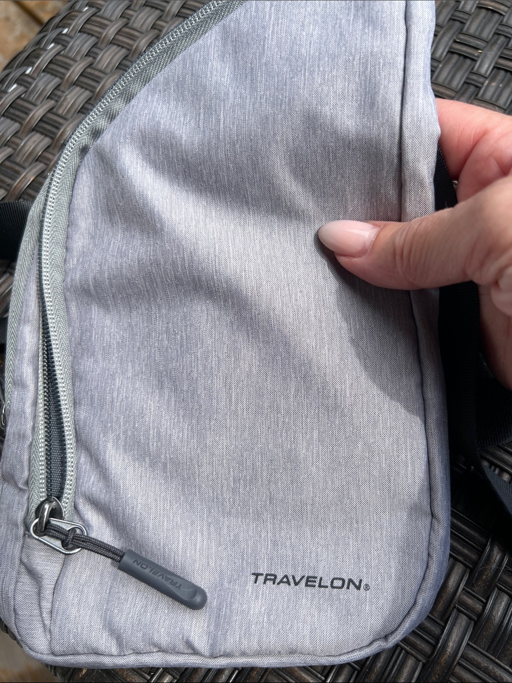 Travelon Light Gray Men's Sling Belt Bag with Black Strap - Picture 9 of 9